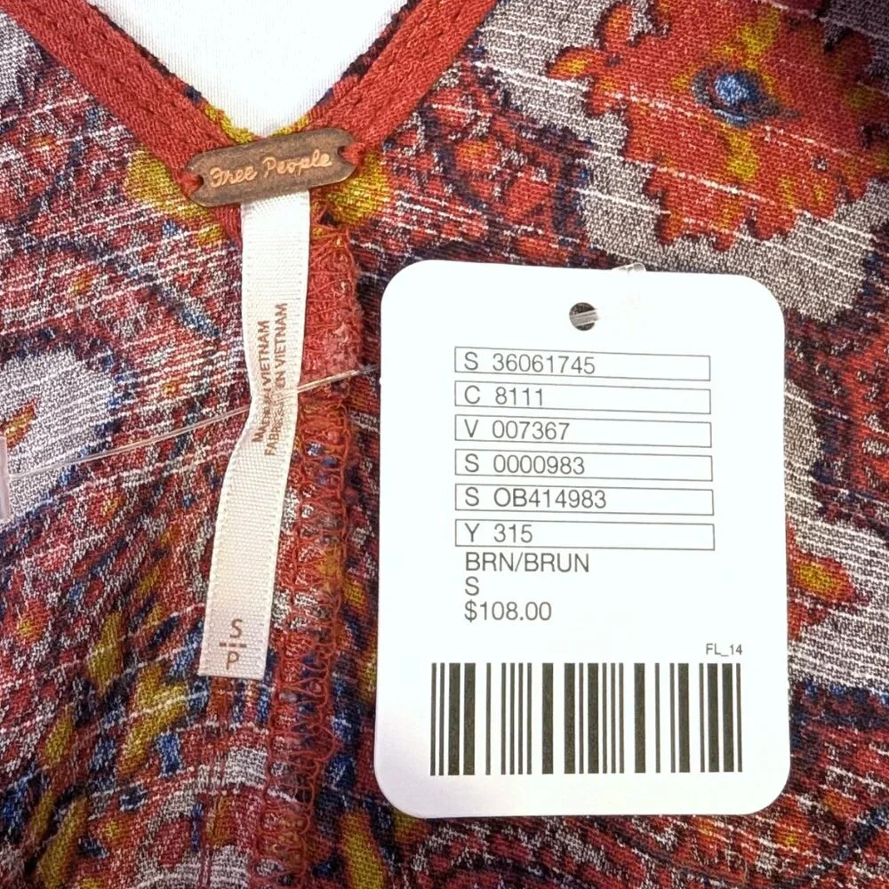 NWT Free People	| Open Back Smooth Talker Mini Tunic Dress Paisley | Size Small